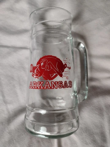Vintage Arkansas Razorbacks Glass Mug with Handle 20 oz Excellent Condition Cover