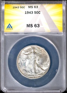 1943 50c Silver Walking Liberty Half-dollar MS 63 ANACS # 7573617 + Bonus - Picture 1 of 2