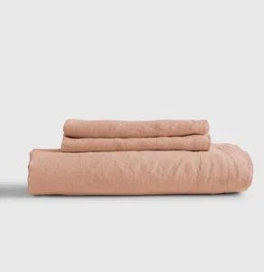 NWOT QUINCE EUROPEAN LINEN KING 3 PIECE FITTED SHEET SET DESERT SUNSET SHEETS - Picture 1 of 10
