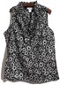 Ann Taylor Loft Black Grey Floral Ruffle Neck M/P Button Neck Blouse  Sleeveless