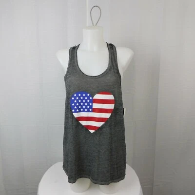 Bobbie Brooks American Flag Patriotic Racerback Tank Top Charcoal, Medium #2209 - Image 1 of 4