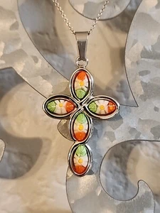 New Necklace 18" Flower Cross pendant silver-plated - Picture 1 of 4
