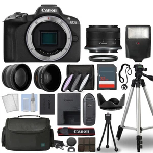 Canon EOS R50 Mirrorless Camera Black + 3 Lens Kit 18-45mm + 32GB + Flash & More - Picture 1 of 12