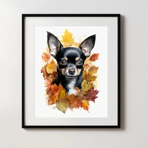 Shorthaired Chihuahua in Autumn Print, Modern Dog Painting, Pet Portrait - Picture 1 of 9