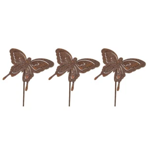 3x Garden 50cm Rust Metal Butterfly Stick Outdoor Ornament Patio Decor Small - Picture 1 of 2