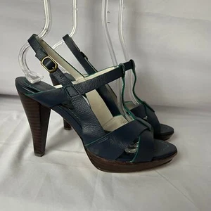 Boden Navy Blue Leather Strappy Open Toe Heels Women’s Size 38 Summer Sandal - Picture 1 of 13