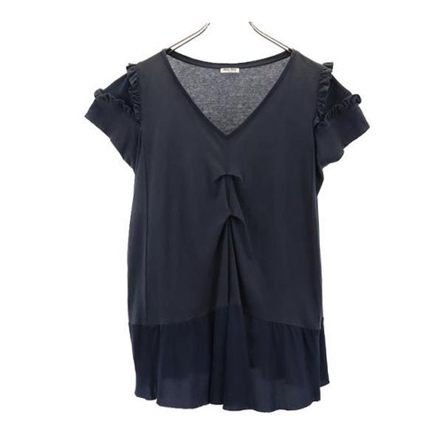 MIU MIU Tunica MIUMIU made in Italy manica corta con volant S sistema navy taglio donna