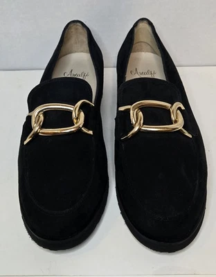 Mocasín Amalfi By Rangoni Mujer Gamuza Dorado Cadena Eslabón Negro Talla 9.5 Foto 1 de 4