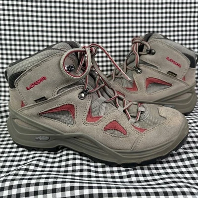 Lowa Boots 7.5 Bora GTX Mujer Gris Rojo Gore-tex Senderismo Cuero Botas de Trail Foto 1 de 4