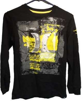 HURLEY KIDS LARGE LONG SLEEVED THERMAL - BLACK WITH WHITE GRAY & YELLOW   - Image 1 of 4