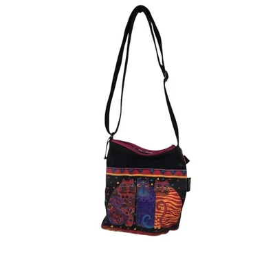 Bolso Bandolera Laurel Burch Amigos Felinos Gatos Cartera Lona Cremallera Negro Rojo Boho Foto 1 de 4
