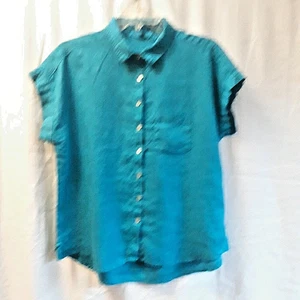 Locker geschnittenes Leinen Oberteil mit Knopfleiste türkis Flügelärmel Größe M - Bild 1 von 7