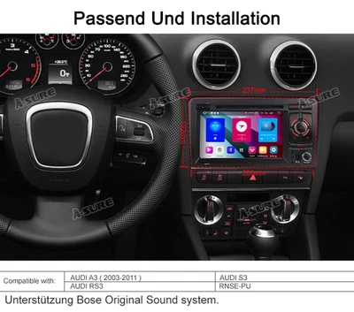 8-Core 4+64G Carplay Android Autoradio Bluetooth DVD GPS Navi für Audi A3 S3 RS3 - Bild 1 von 4