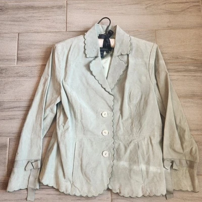 Vintage Terry Lewis leather blazer S Petite sage green pastel 100% leather bows - Image 1 of 4