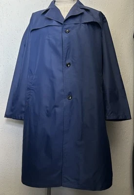 1960s Men’s European Blue Rain Coat Trench Nylon Blend Mod 42 Large - Image 1 of 4