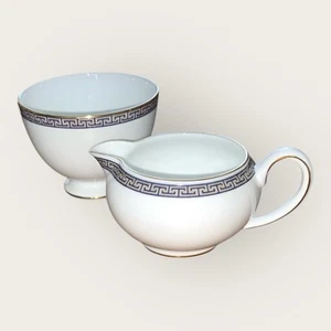 Wedgwood Palatia Milk Jug & Open Sugar Bowl Blue Key Design English Bone China - Picture 1 of 18