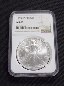1995 AMERICAN SILVER EAGLE 1oz .999 FINE SILVER NGC GRADED MS69 $1 COIN USA - Picture 1 of 2