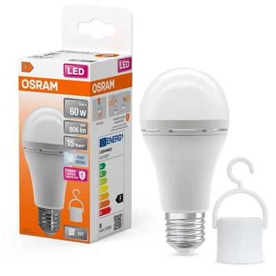 Osram LED A60 Bombilla 8W = 60W E27 Mate 806lm Neutro 4000K Pila Luz Emergencia - Imagen 1 de 4