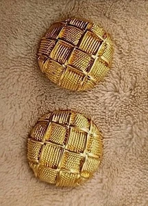 VTG Napier Pierced Earrings Woven Gold Tone Textured Big Chunky Signed 1980s K - Picture 1 of 8