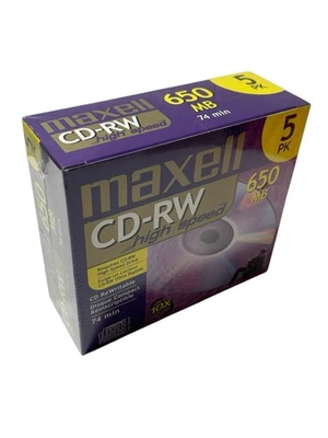 MAXELL ReWritable CD  5 Pack CD-RW High Speed New Sealed 650MB 74 Min.  - Image 1 of 4