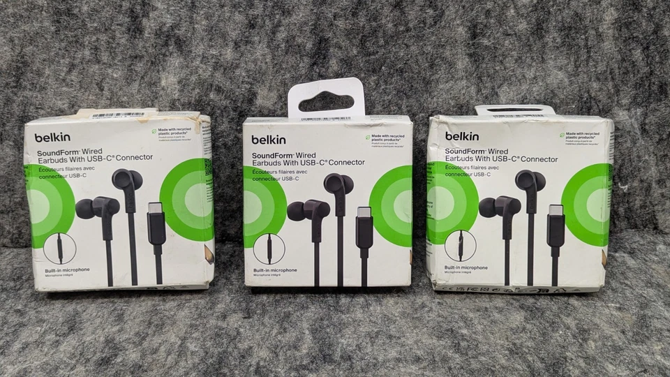3 New Belkin USB-C In-Ear Headphones with Inline Mic Control Black G3H0002BTBLK - Image 1 of 4