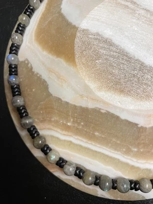 "Collar de plata de ley 925 de 21,5"" de labradorita y vinilo hecho a mano" Foto 1 de 4