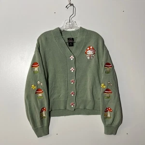 Hello Kitty Mushroom Embroidered Skimmer Cardigan Button Up Sweater Womens Small - Picture 1 of 6