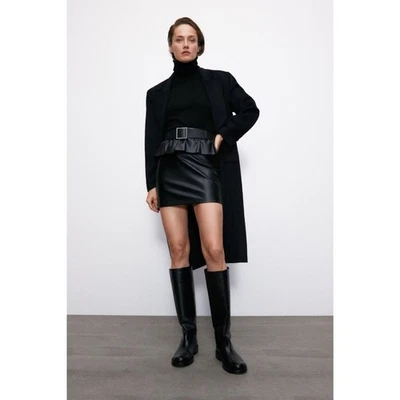 ¡NUEVO CON ETIQUETAS! ZARA Vegano Cuero Cinturón Mini FALDA XS Foto 1 de 4