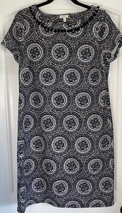 Talbots Black & White Dress with Pom Poms Medallion Floral Womens Sz M Petites - Picture 1 of 6