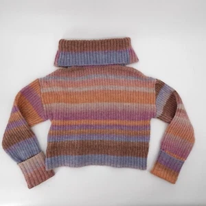 Anthropologie Sweater Womens medium Pink Stripped Cowl Neck Cropped Soft Wool - Picture 1 of 10