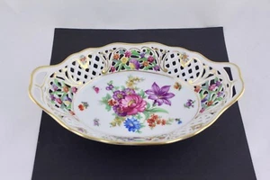 SCHUMANN BAVARIA DRESDEN FLOWERS RETICULATED 12” OVAL BOWL - MINT - Picture 1 of 8