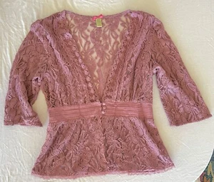 Pink Lacey Fairycore 2X Top Cardigan Romantic Gypsy Boho Cottage Romantic Plus - Picture 1 of 9