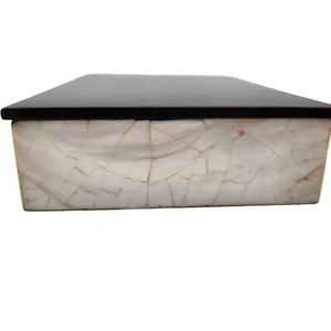 Mother of Pearl Jewelry Trinket Box Black White 6.75"x 3.75"  Detached Lid - Picture 1 of 8