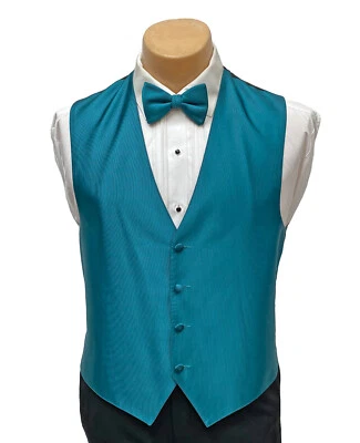 Men's Teal Tuxedo Vest & Bow Tie Formal Groom Party Wedding Prom Big & Tall 2XL - Image 1 of 4
