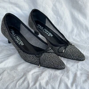 Paul Mayers Kitten Heels Leather Silver Glitter Black Bow SZ 7.5 - Picture 1 of 10