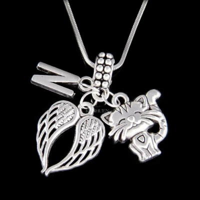 Iniziale Angelo Ali Gatto ~ Gattino Kitty Perdita Animali Memorial Grief Collana - Immagine 1 di 4