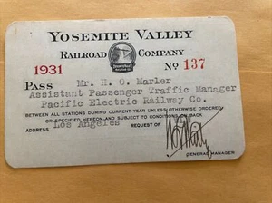 1931 Yosemite Valley Railroad Co. Pass - Bild 1 von 3