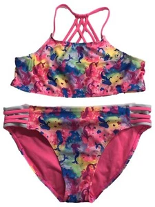 Girls Pink Blue Purple Rainbow Mermaid 2pc Bikini Swimming Suit XXL (18) - Picture 1 of 2