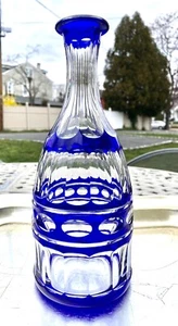 VAL SAINT LAMBERT BLARNEY BLUE Cut To Clear Decanter 10 1/8” Tall Cobalt Blue - Picture 1 of 13