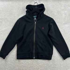 Polo Ralph Lauren Hoodie Kids Size Medium Black Full Zip Cotton Pockets - Picture 1 of 9