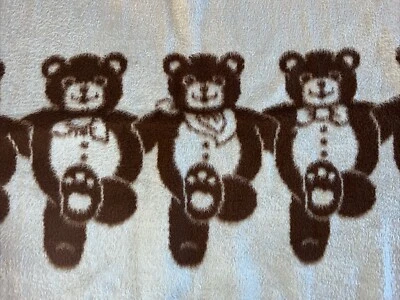 Vintage Ibena Cannon Dancing Bears Blanket Reversible Blue / Brown 77x56 Germany - Image 1 of 4