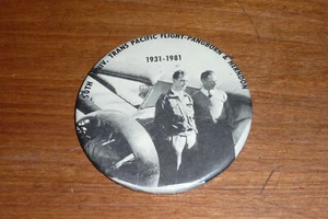 Clyde Pangborn Hugh Herndon First Trans Pacific Flight 50th Pin Button 1931-1981 - Picture 1 of 8