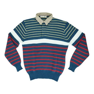 Vintage Brigade by Arrow Sweatshirt XL Colorful Stripe Knit Collared 70s 80s - Picture 1 of 6