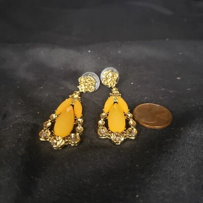 Pendientes colgantes de diamantes de imitación de cristal artístico ámbar sin firmar Foto 1 de 4