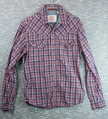 Christian Audigier мужской M длинным рукавом белый фиолетовый/синий клетку жемчуг Snap рубашка - Изображение 1 из 4