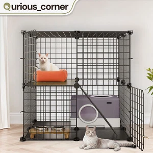 Indoor 28" x 28" Small Rabbit Hutch Cat Cage Black Metal Catio Puppy Playpen - Picture 1 of 11