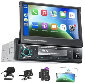 Single Din Car Stereo Screen with Wireless Carplay & Android Auto, 7' Flip Out - Picture 1 of 7