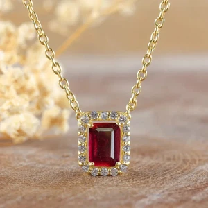 Natural Red rose Ruby Pendant necklace, July birthstone, Gold pendant necklace - Picture 1 of 4