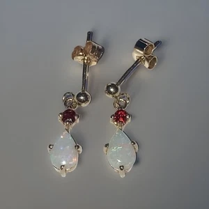 9ct Gold Opal & Garnet Earrings - Picture 1 of 4