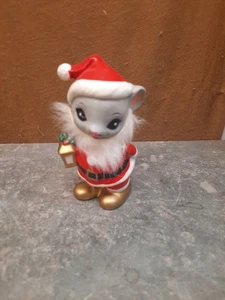 vintage female mouse ceramic figurine hand painted christmas mouse santa outfit - Picture 1 of 9